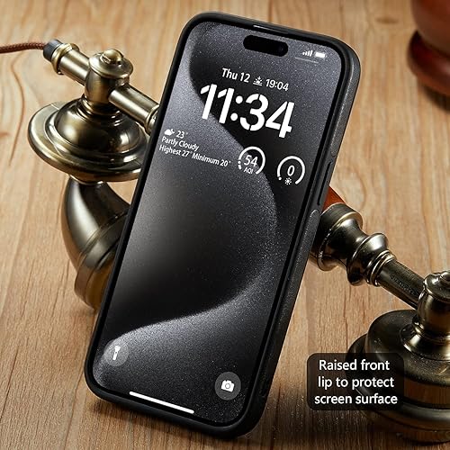 Miniatura 4 de Casus - Funda de cuero vegano diseñada para iPhone 15 Pro, diseño delgado, diseño clásico, elegante, delgada funda protectora (2023) de 6.1 pulgadas