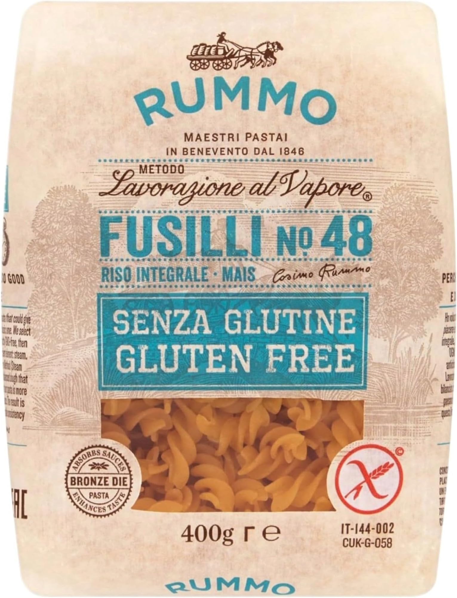 Gluten Free Fusilli Pasta No.48 - Exquisite Italian Artisan Pasta, Perfectly Twisted for Sauce Retention, 400 g (Pack of 1)