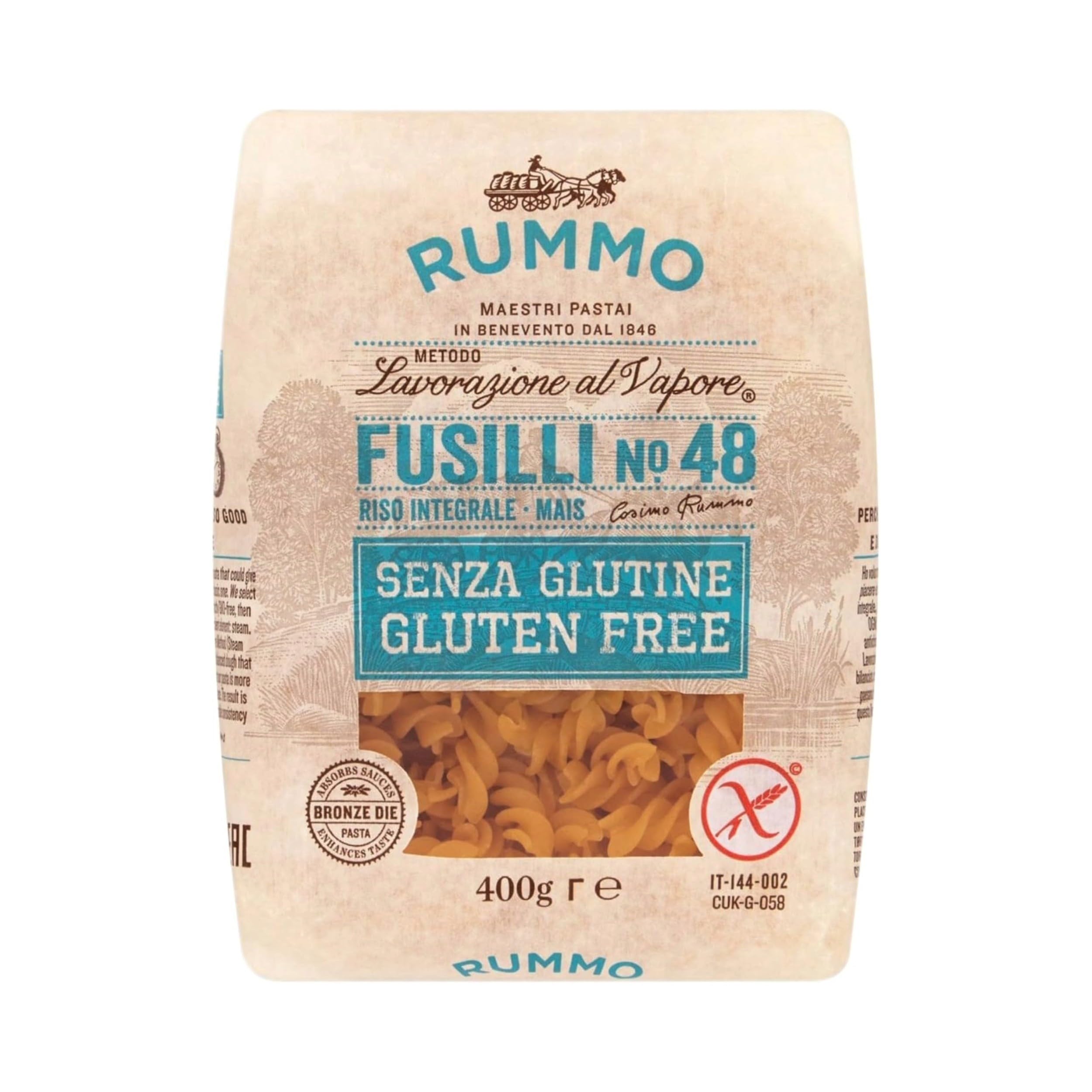 Rummo Gluten Free Fusilli Pasta No.48 - Exquisite Italian Artisan Pasta, Perfectly Twisted for Sauce Retention, 400 g (Pack of 1)