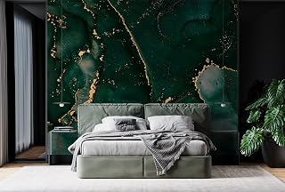 MareWallArt Green Marble Wall Mural Dark Marble Wallpaper Abstract Art Wallpaper Mural