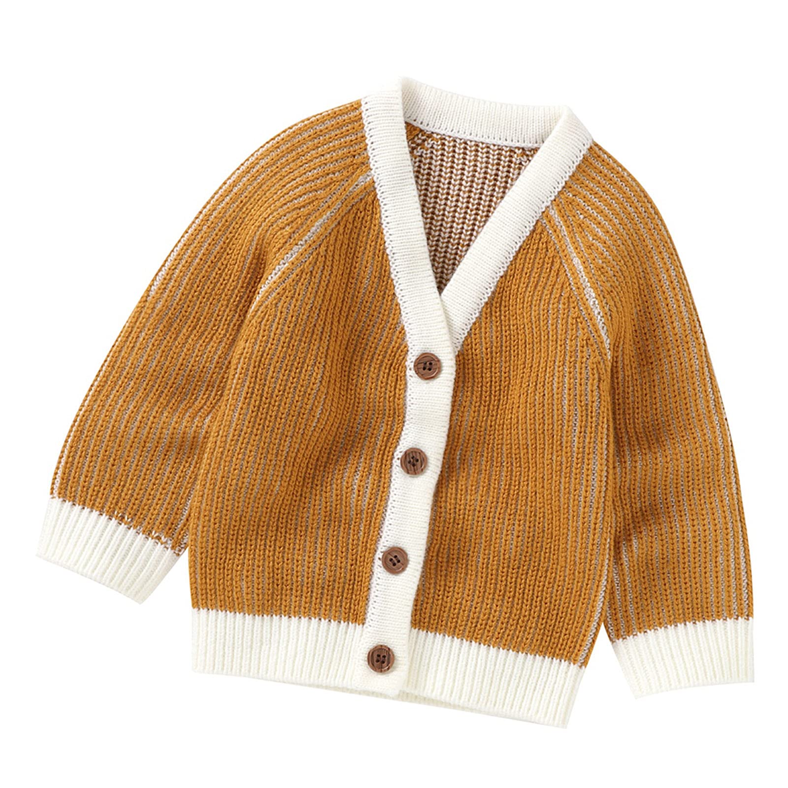 RNTOP Toddler Baby Boy Girl V Neck Cardigan Sweater Infant Button Down Long Sleeve Knitted Sweaters (Yellow, 0-3 Months)
