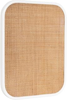 Kate and Laurel Planche Modern Rattan Wall Pinboard, 20 x 26, White and Natural Rattan, Boho Rounded Rectangle Wall Organizer for Use as Cork Board, Vision Board, or Bulletin Board