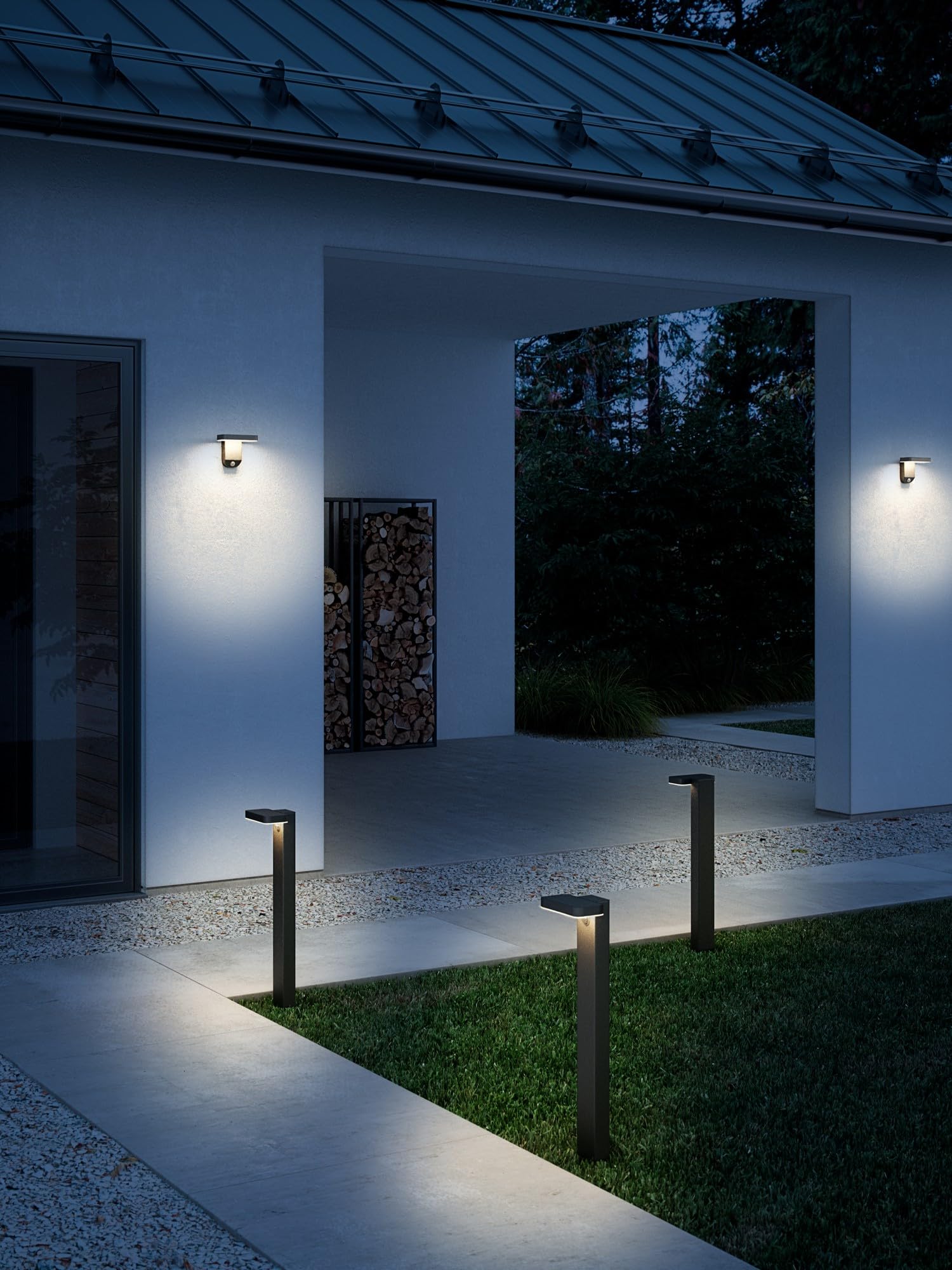 Nordlux RICA SQUARE SOLAR Wandleuchte im 2er-Set – Solarbetrieben mit Bewegungssensor, IP44 Outdoor, 3000K Warmweiß, 450 Lumen, Kabellos, Schwarz – Ideal für Eingang, Terrasse, Gartenwege