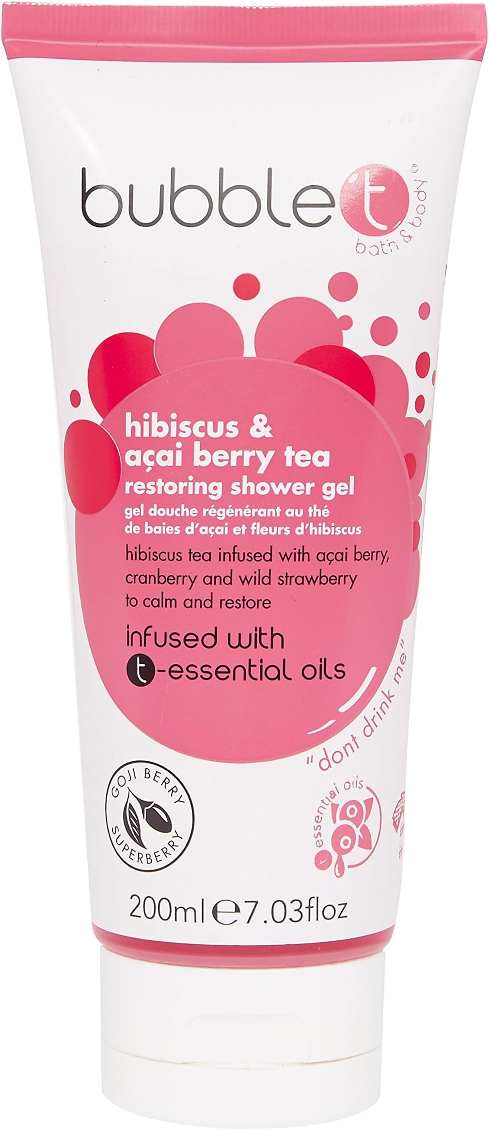 Bubble T Cosmetics Hibiscus & Acai Berry Tea Vegan Moisturising Shower Gel, 200ml