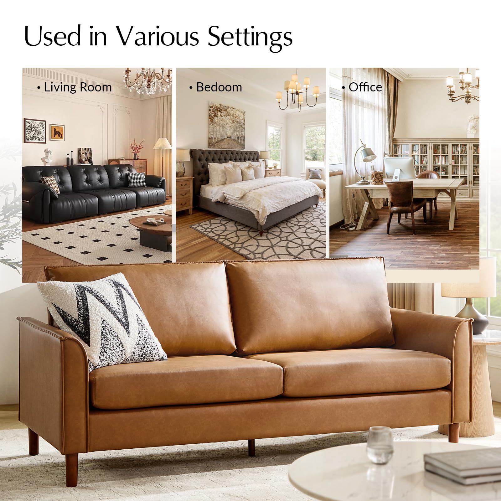 The Best Camel Leather Sofa Picks for 2026 2 HULALA HOME 78' Faux Leather Sofa with Solid Wood Legs, Mid-Century Modern Leath — product photo
