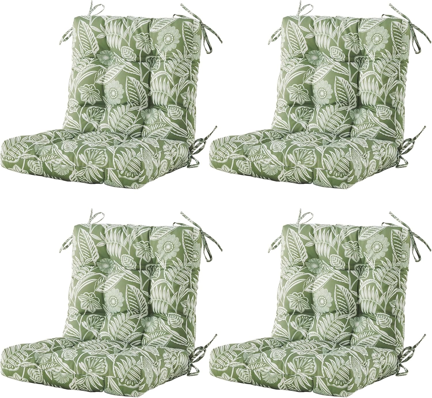 BLISSWALK Outdoor Chair Cushions,Set of 4,40"x20"x4",Low BackTufted Thick Outdoor Wicker Lawn Seat Cushion with Ties for Patio Furniture，Floral