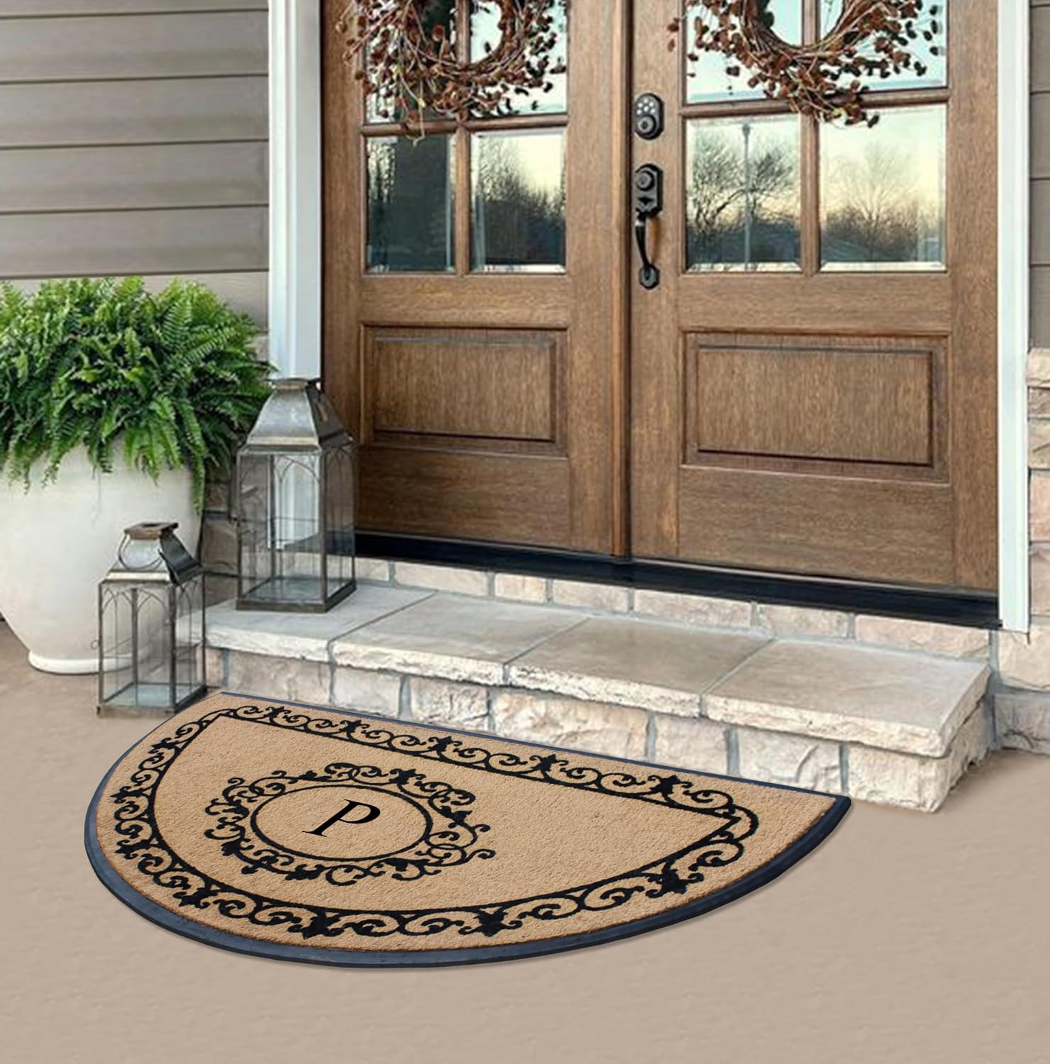 A1 Home Collections A1HC Natural Coir & Rubber 36x72 Inches Hand Flocked Large Monogrammed Door Mat Thick Durable Doormats for Entrance Heavy Duty Front Door Entry Doormat