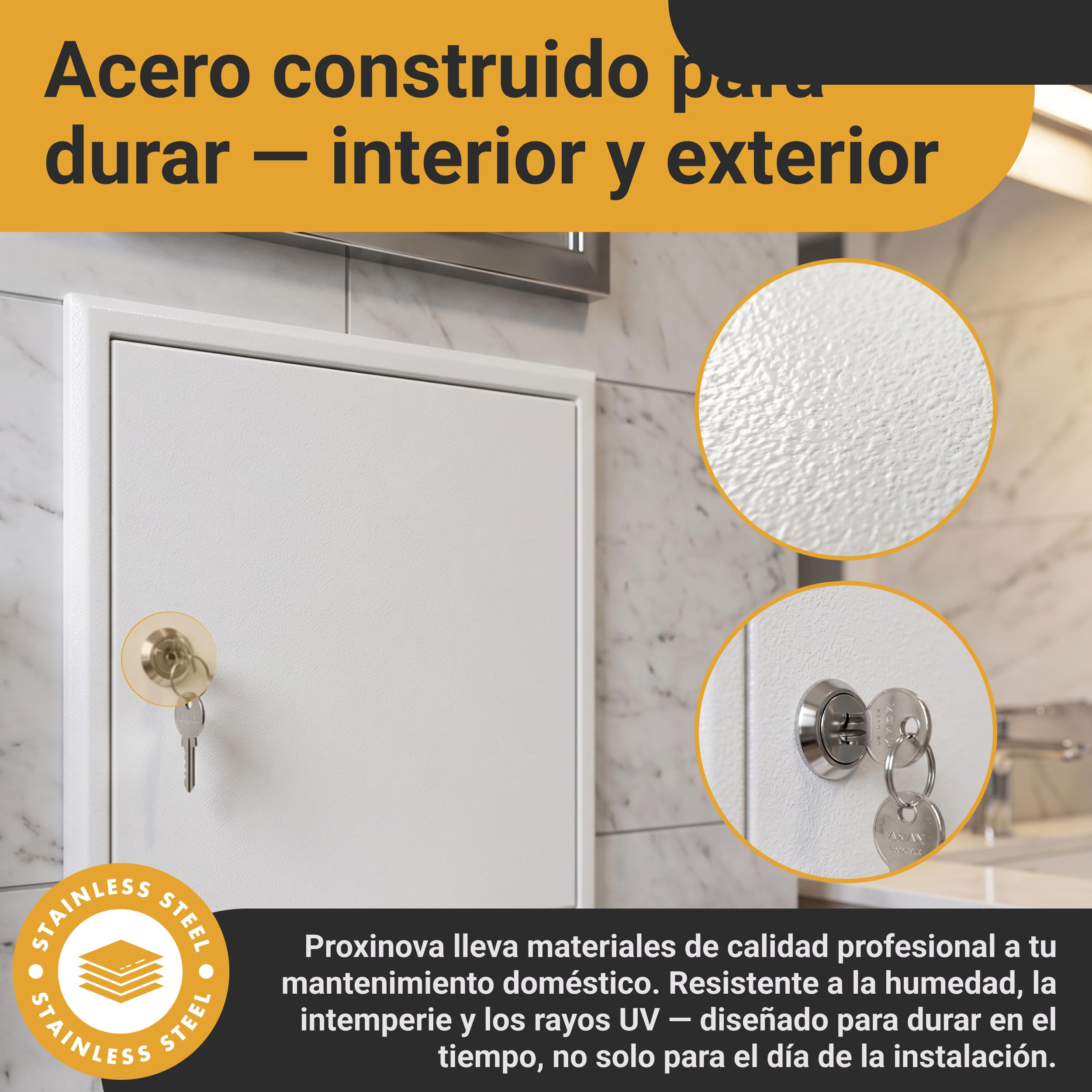 PROXINOVA Tapa Cuadro Electrico 50x50 cm Trampilla Pladur con Llave Puerta Metálica Blanca para Contador Luz Agua Registro Técnico Panel Acceso Pared y Techo