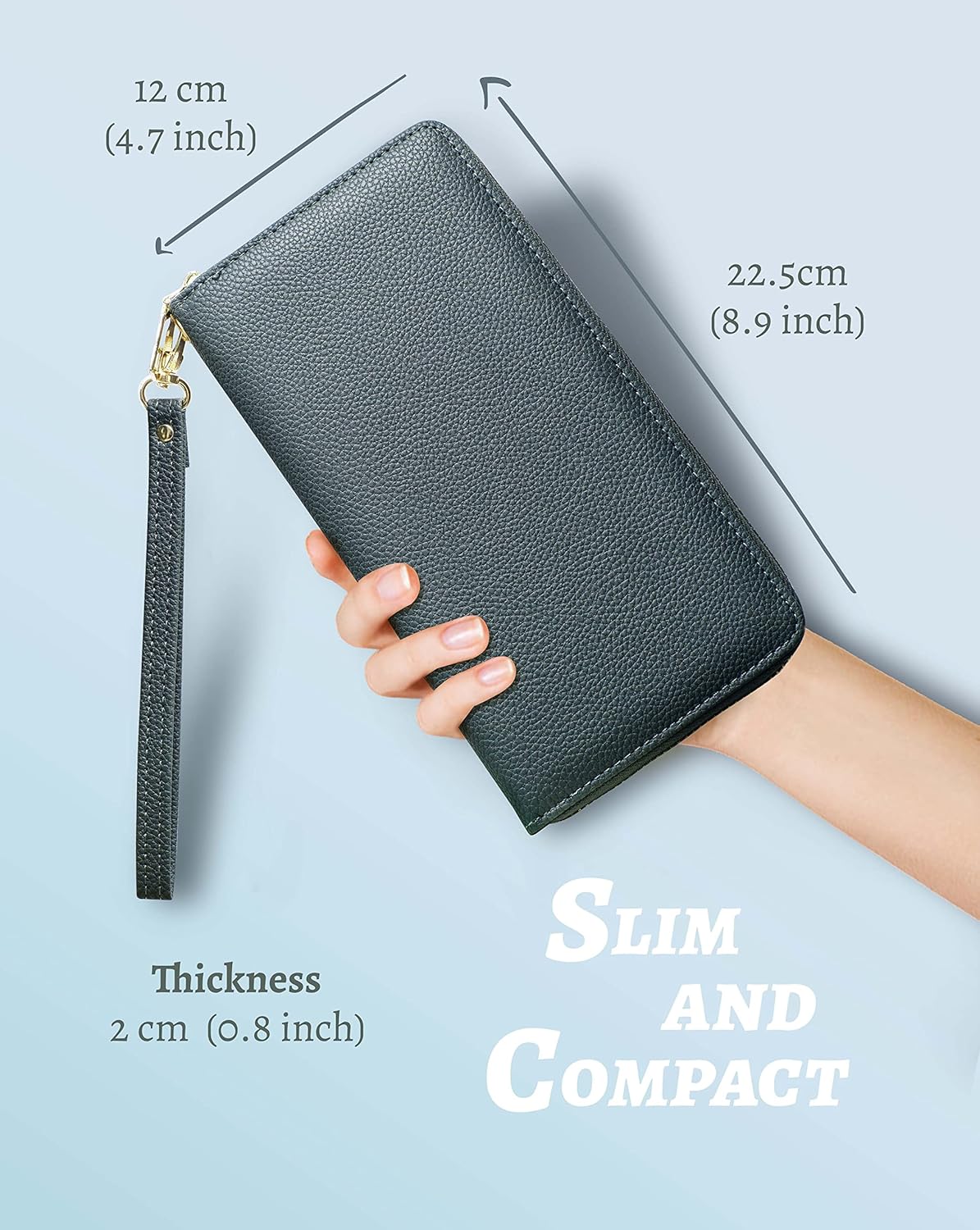 Yarnic Green Women Wallet Wristlet Band Wallet Credit Card Holder Clutch Money Pockets Case Coin Money Clip Organizer Purse with RFID Blocking Large Capacity with Zipper Gray Green - Image 6