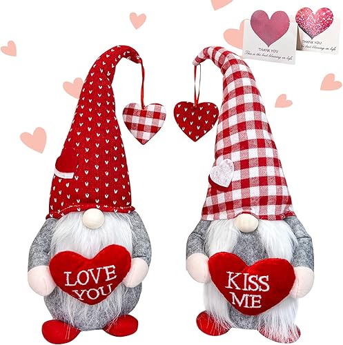 Decoración de gnomo para el día de San Valentín, 2 gnomos de San Valentín, decoración de mesa para el hogar, regalo de San Valentín con dulce gnomo