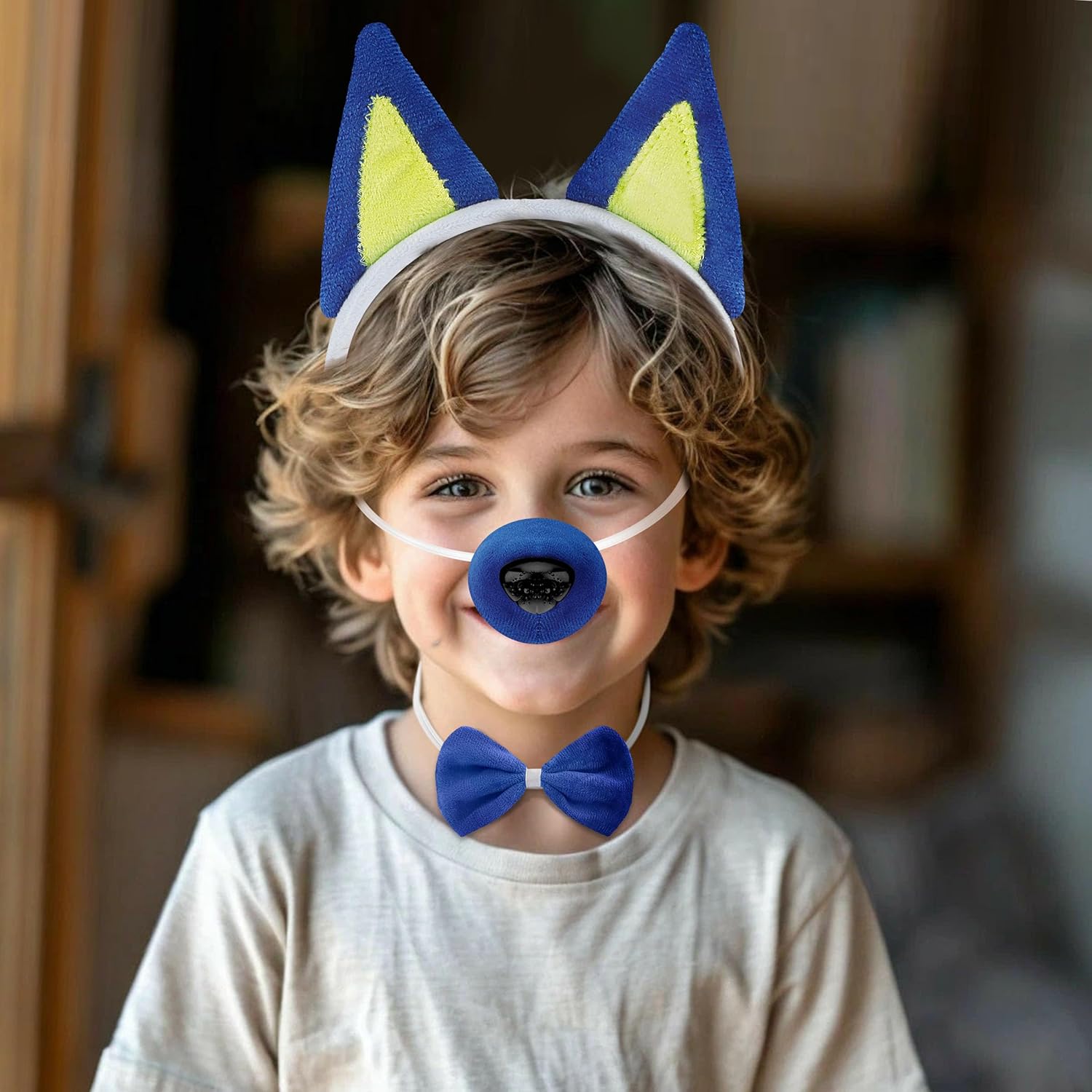 4PC Animal Cosplay Set for Children Ears Headband Realistic Nose Bow Tie and Tail for Dress Up Role Play