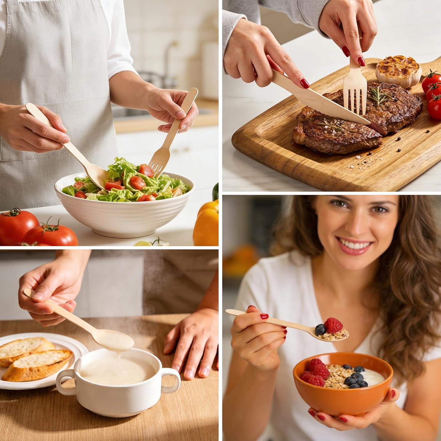 Disposable Wooden Utensils Set, Compostable Utensils, Disposable Cutlery Eco-Friendly Silverware Set for Parties, Catering, Office Lunches-360 PCS (120 Forks, 120 Spoons, 120 Knives)