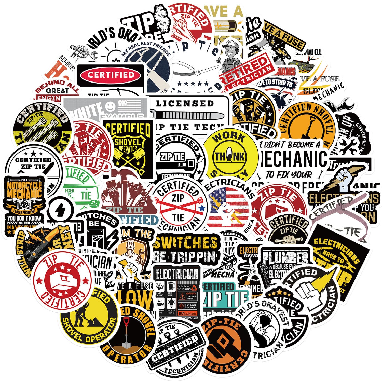 50Pcs Funny Mechanic Construction Stickers Laptop Car Scrapbook Phone Skateboard Suitcase Luggage Bike Electrician Vinyl Waterproof Aesthetic Personalised Stickers for Teens Boys Girls Adults - Image 4