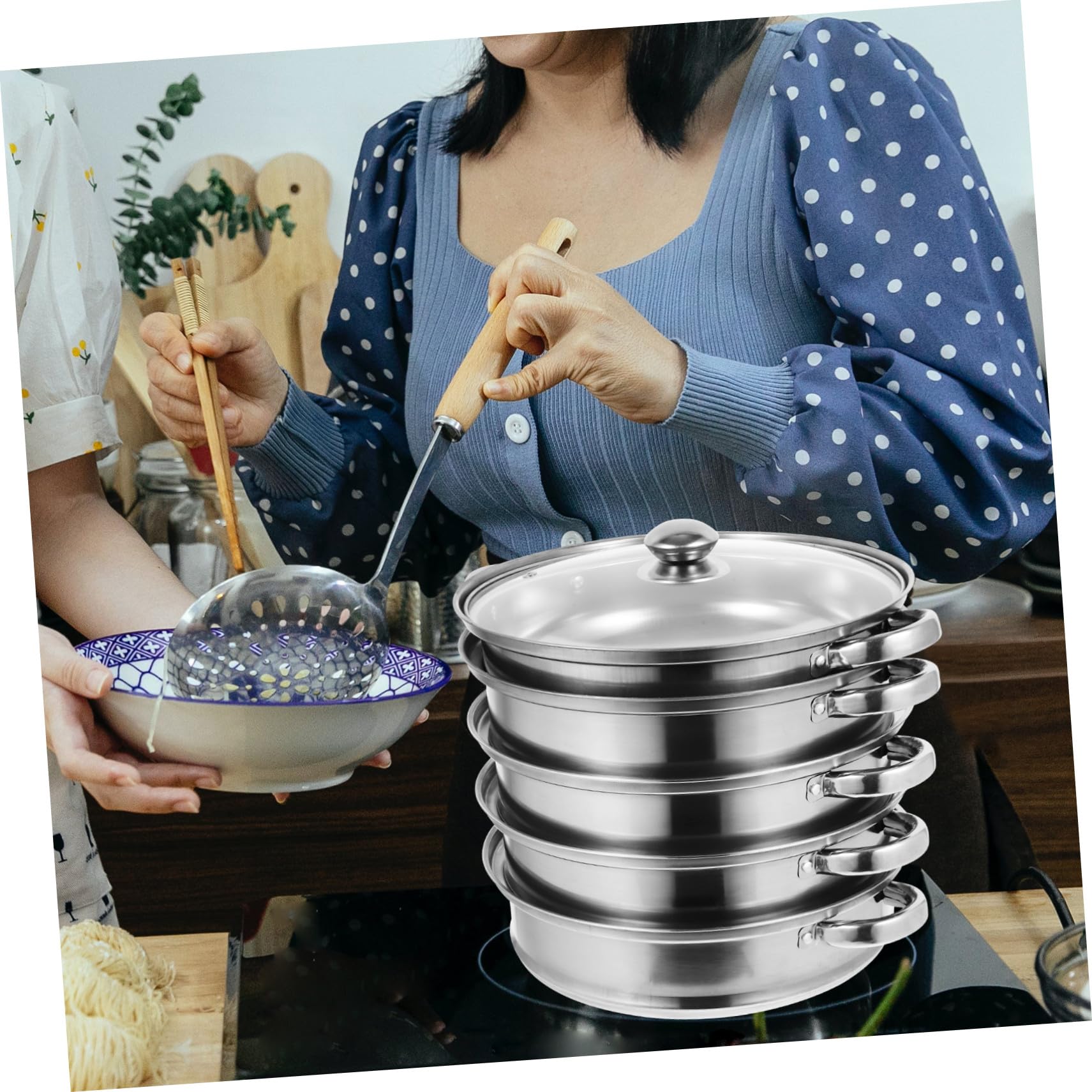 Pentola Vaporiera in Acciaio Resistente a Più Strati Pentola per Zuppa Pratica e Robusta Multifunzione per Cottura a Vapore e Zuppe Facile da Pulire e Maneggiare Adatta per Uso