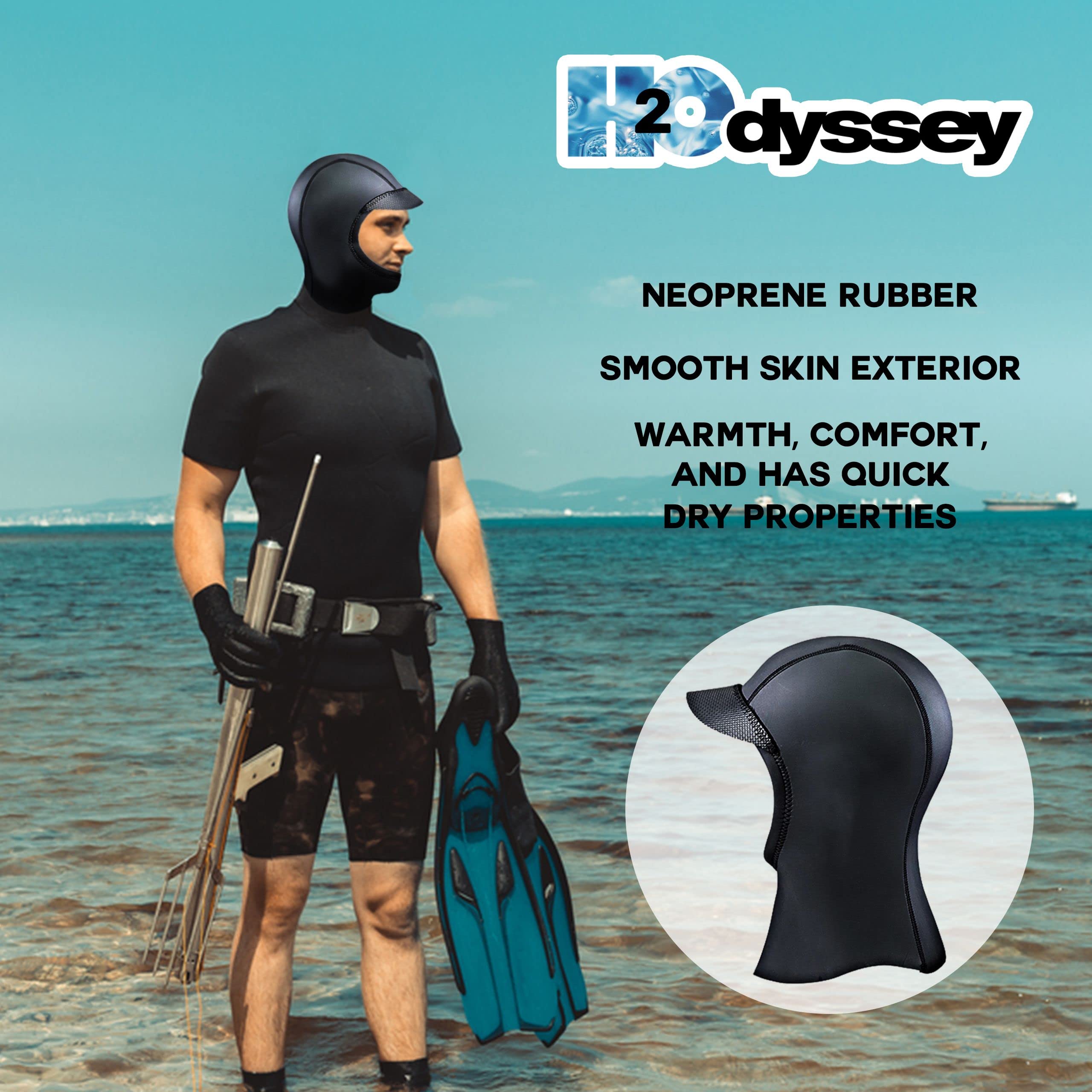 H2Odyssey Santa Cruz 3 mm kaptur surfingowy - rozciągliwy materiał sporty wodne termiczny kaptur - wsuwane wygodne dopasowanie kaptur do nurkowania z akwalungiem