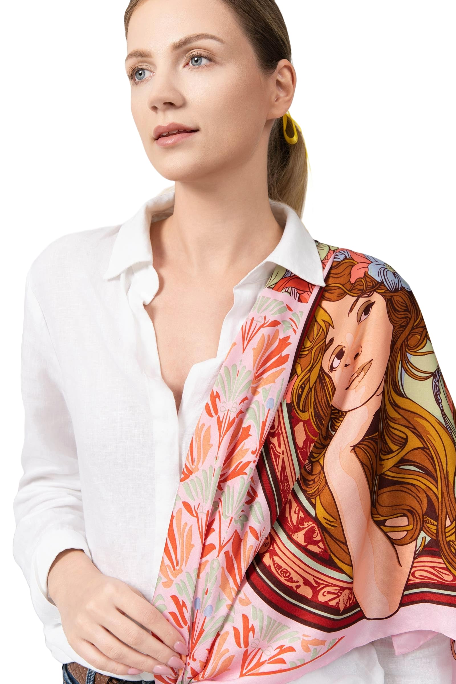 Grand Carré de Soie Naturelle 100 x 100 cm - Foulard Soie Femme Imprimé en Sérigraphie - Carré Soie Roulottage Manuel - Soie Satin - Emballage Soigné