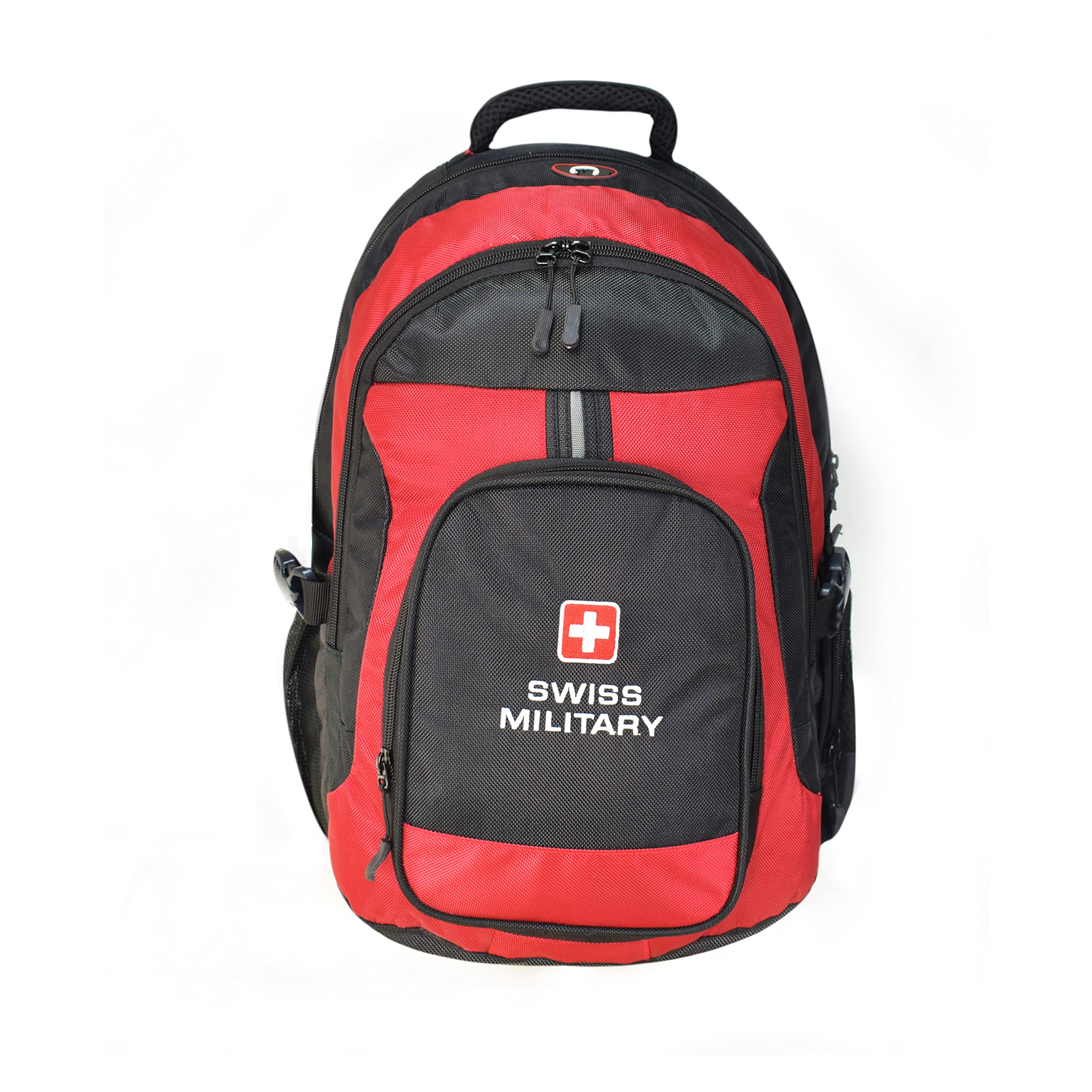 Swiss MilitaryBackpack Creast, Tear resistant & Durable 1680 double D polyester, Fits up to 15.4 inches laptop, Padded, adjustable Shoulder Straps - Red