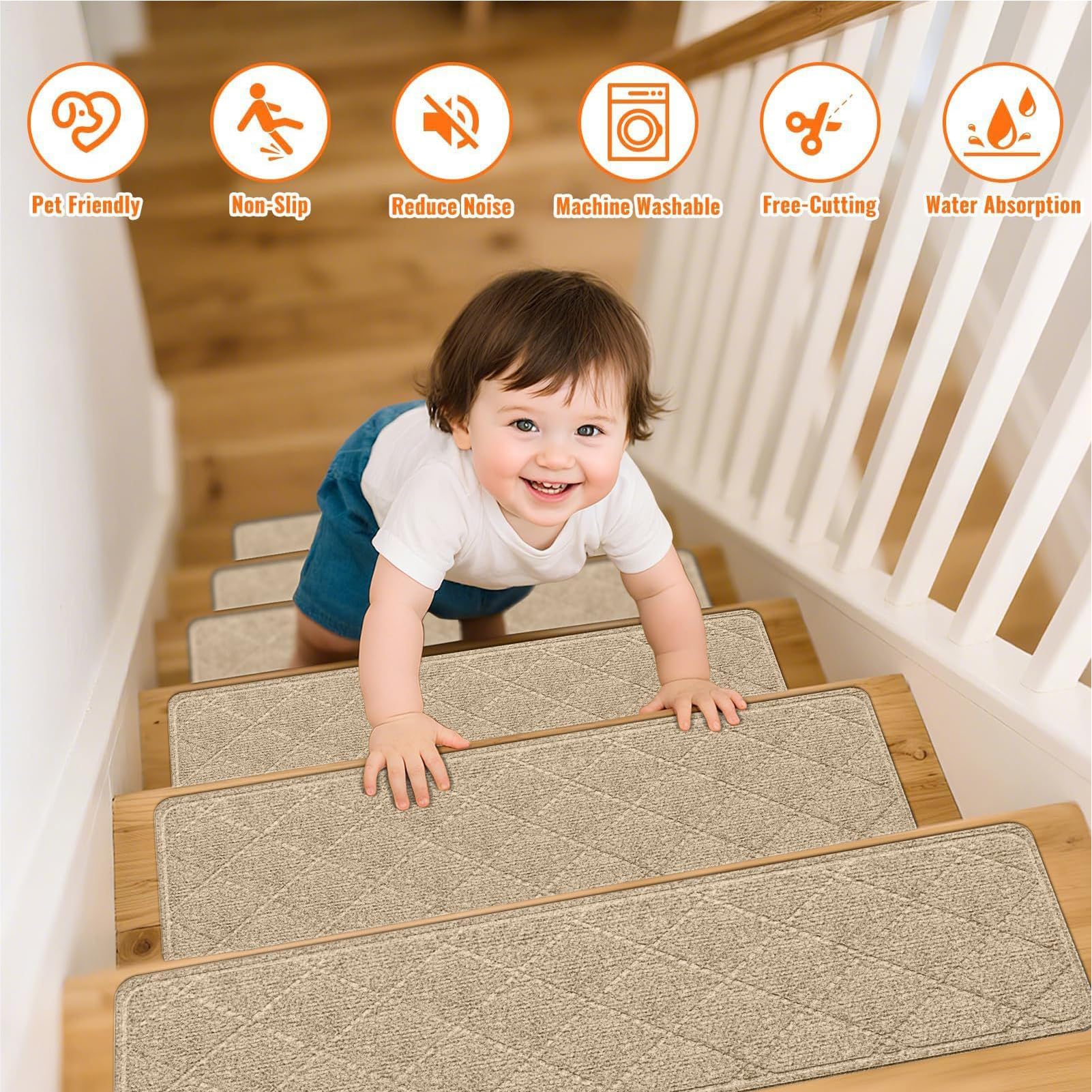 Tapis pour les Escaliers 7 Pièces de Tapis Adhésif pour Marches