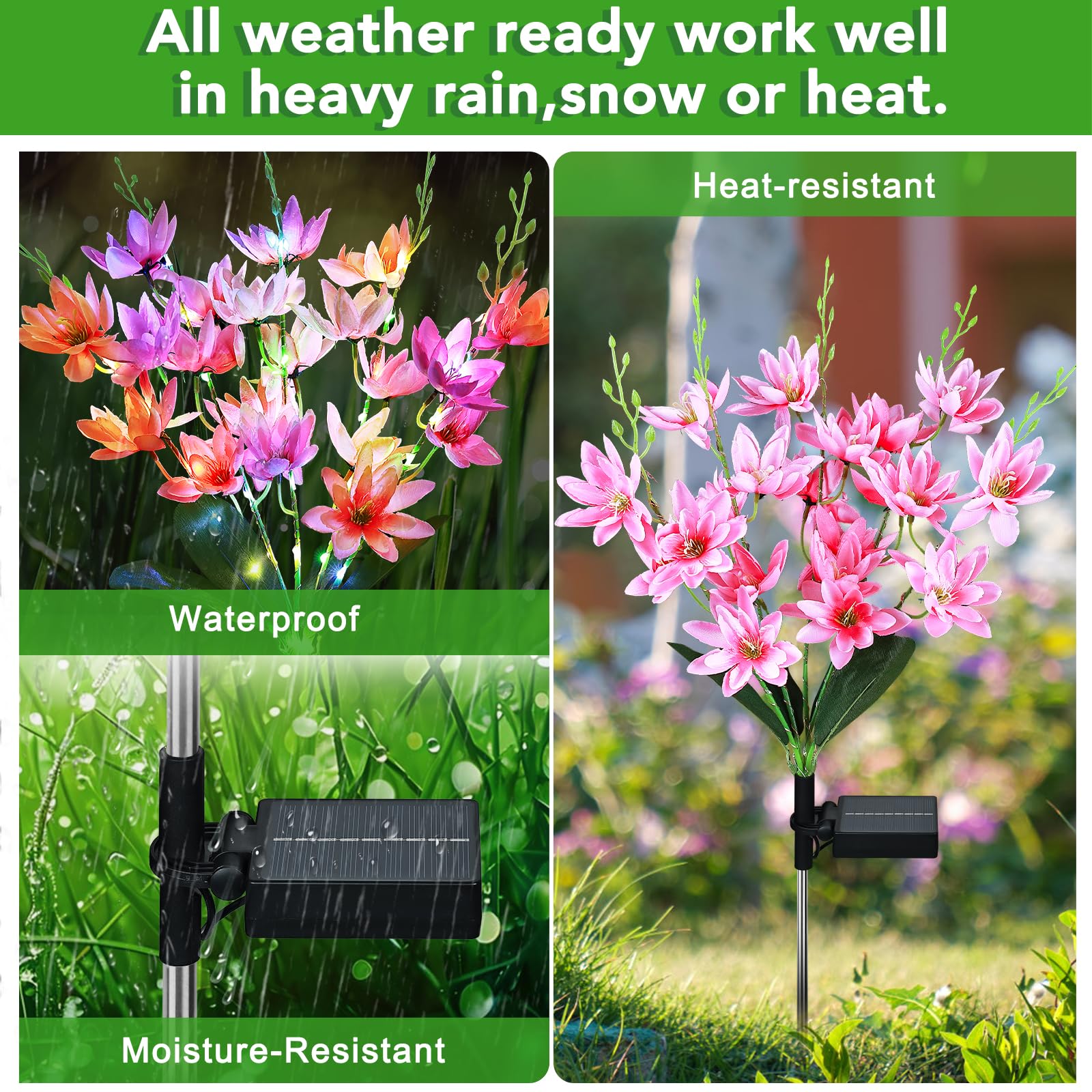 FWLWTWSS Solar Lights Outdoor Garden, 2 Pack Snow Lotus Solar Flowers Waterproof,10-12 Hours Working Time - Image 4