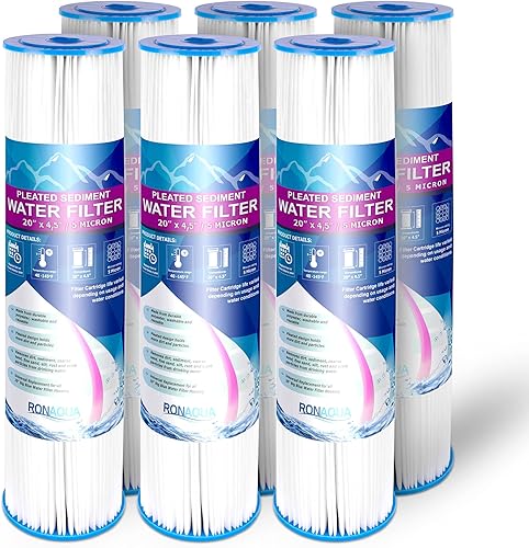 Filtro de sedimentos plisado, lavable y reutilizable, de 5 micras, superficie amplificada, elimina arena, suciedad, limo, óxido, vida útil