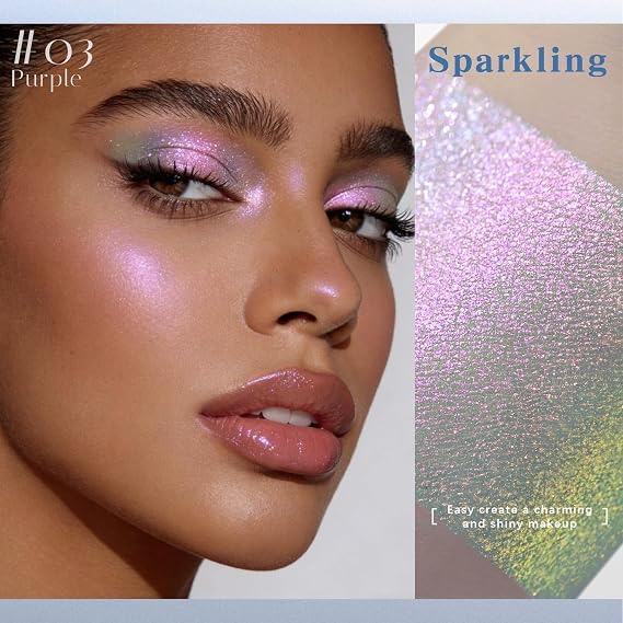 HOSAILY Chameleon Purple Blue Duochrome Eyeshadow, Glitter Shimmer Rich Color Holographic Metallic Single Eye shadow Palette, Color Shift Sparkle Iridescent Eye Brightener Highlighter Fairy Makeup