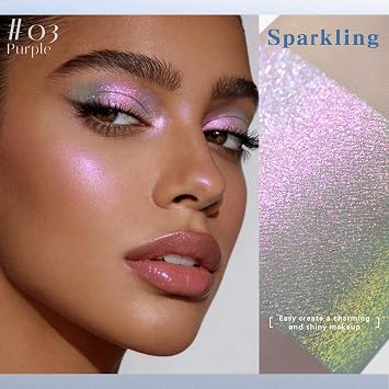 HOSAILY Chameleon Purple Blue Duochrome Eyeshadow, Glitter Shimmer Rich Color Holographic Metallic Single Eye shadow Palette, Color Shift Sparkle Iridescent Eye Brightener Highlighter Fairy Makeup