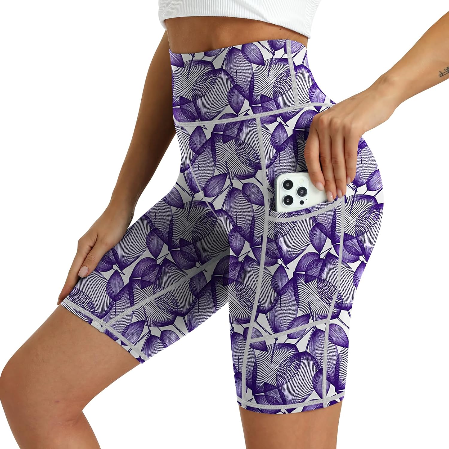 Women's High Waisted Biker Shorts 5 Pack - Tummy Control Yoga Workout Shorts with Pockets - Image 3
