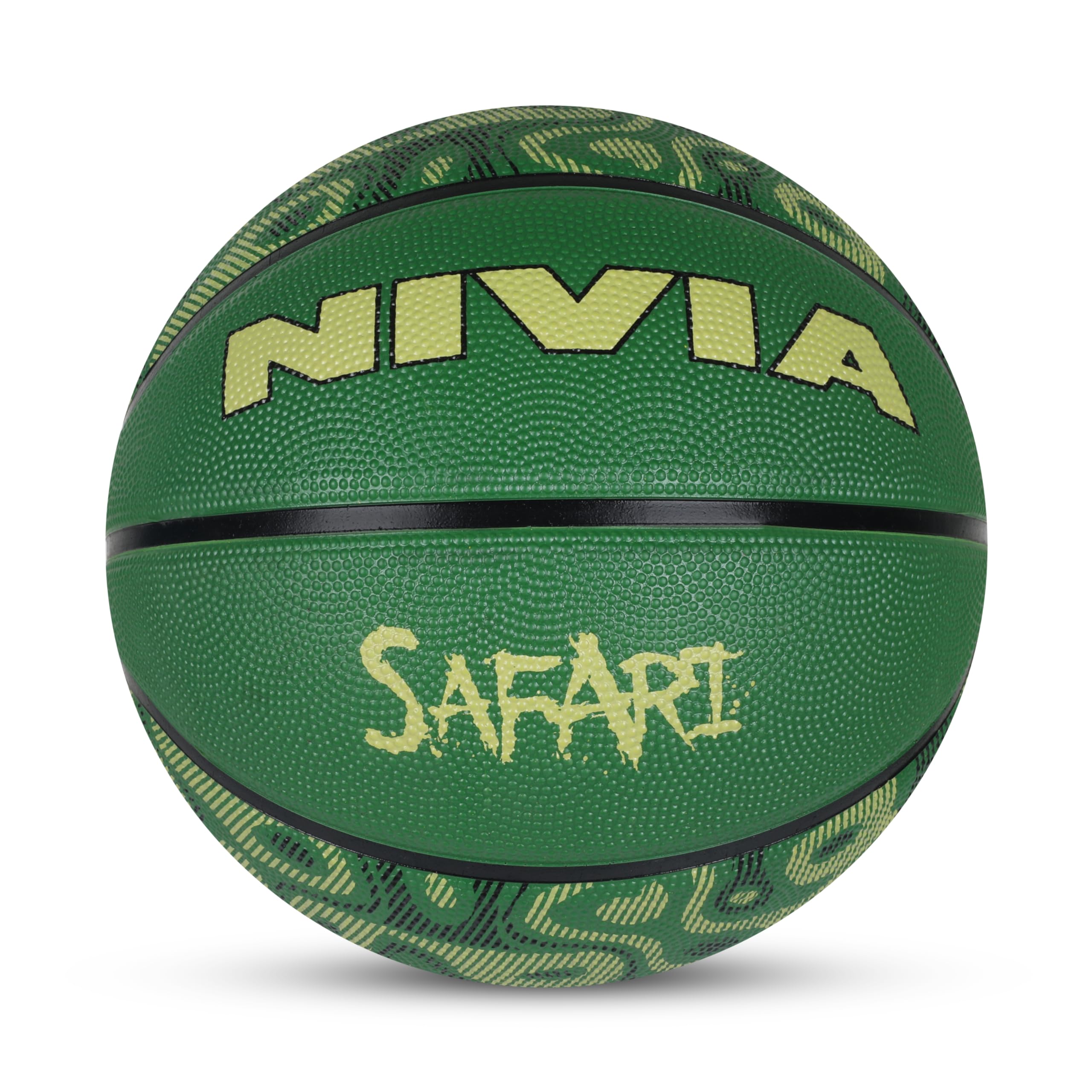 Nivia Safari Basketball, As per Basic Standard, 8 Panels, Molded Durable Rubber Cover with Pebbled Texture, Butyl Threadwounded Bladder, Made for Beginners, to Play on All Indoor & Outdoor Surfaces