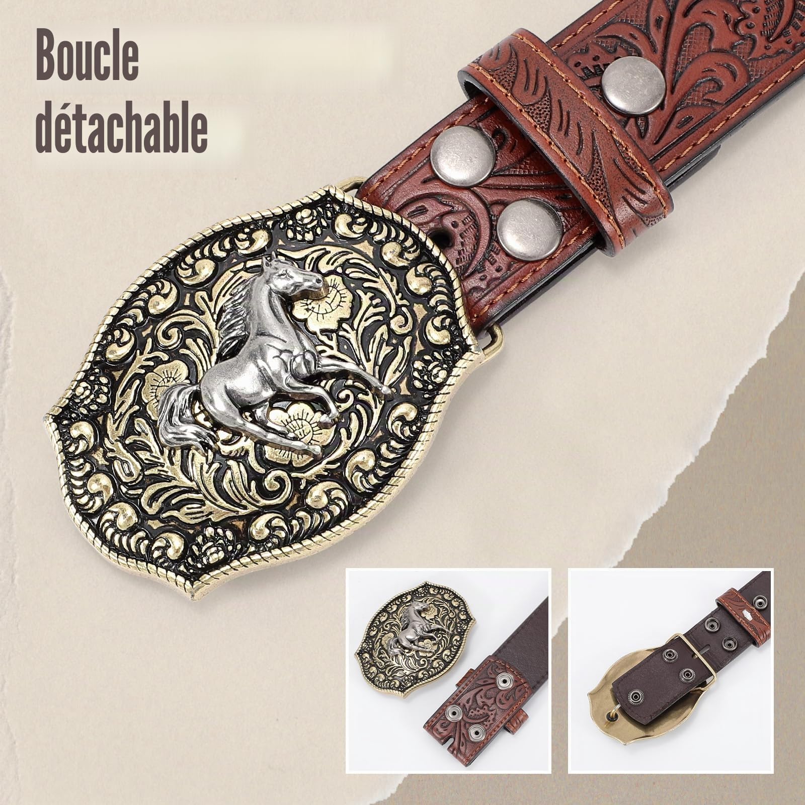SANSTHS Ceintures de cowboy pour homme et femme - Ceinture à boucle occidentale en cuir gaufré pour jeans, cadeaux de Noël
