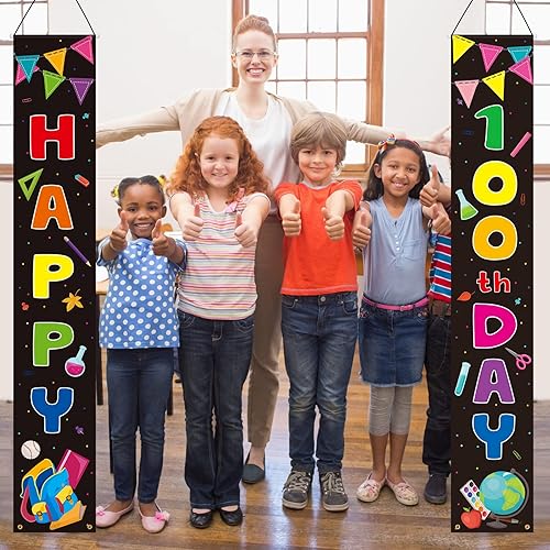 Miniatura 6 de Crtiin Cartel de 100 días de escuela, decoración de puerta de 100 días, suministros de fiesta para jardín de infantes, preescolar, escuela primaria