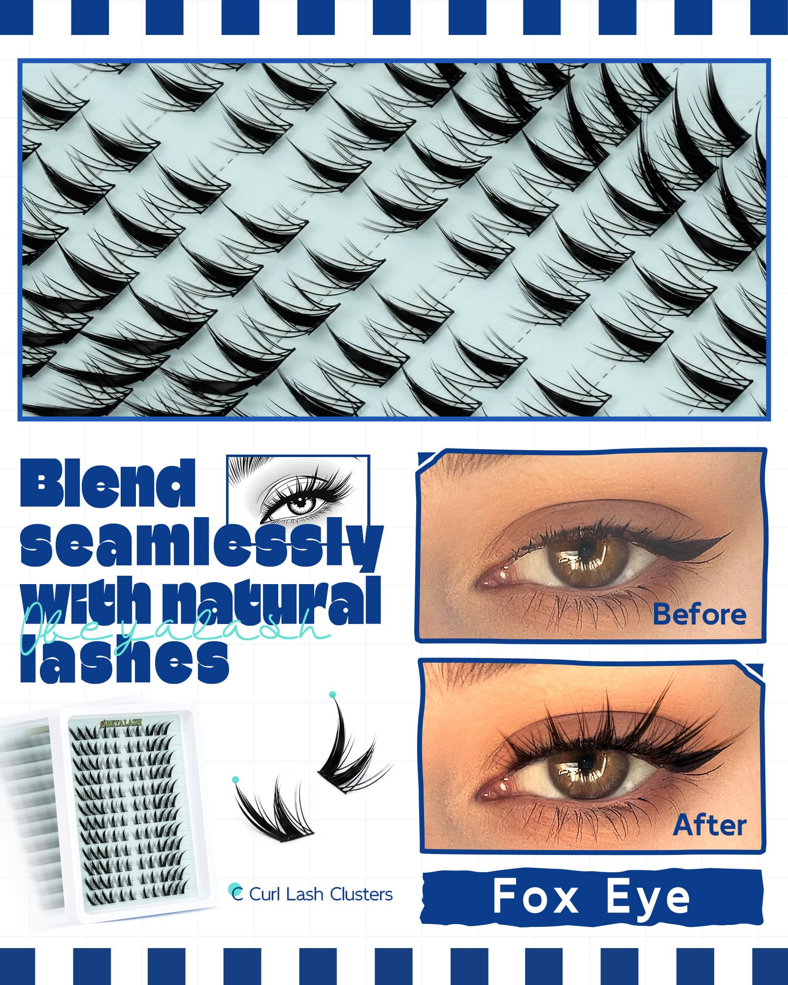 Obeyalash Sztuczne Rzęsy Fox Eye Cluster Lashes Cat Eye Individual Eyelashes 120pcs Cluster Eyelashes D Curl Diy Eyelash Extensions 6-12mm Soft and Comfortable(Zk40)
