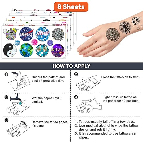 Miniatura 7 de 93 calcomanías de tatuajes temporales de los años 70 y 60, decoración temática de fiesta de cumpleaños, suministros de decoración de recuerdos de la