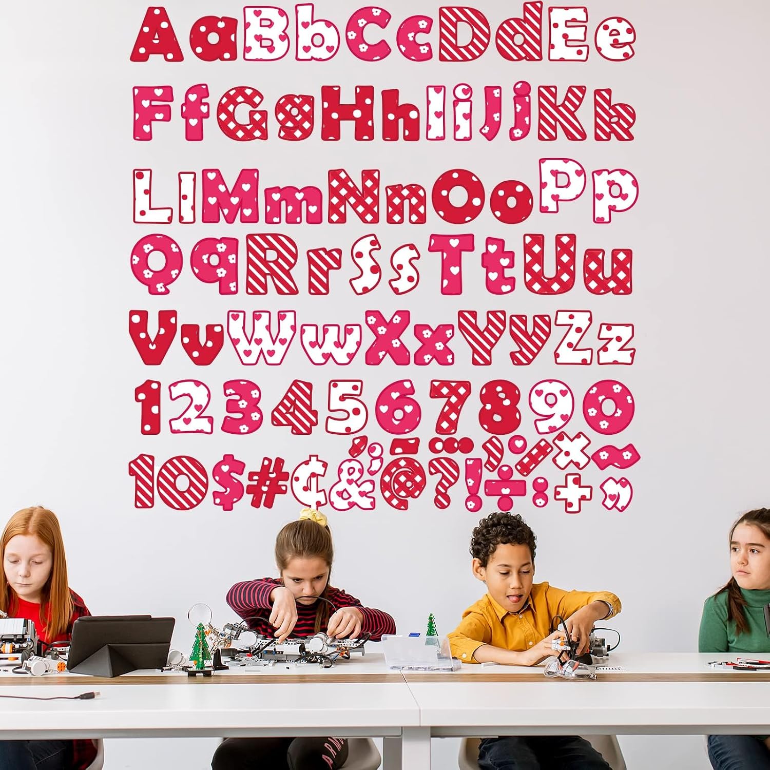 260pcs Bulletin Board Letters Valentine’s Day Bulletin Decorations Alphabet Numbers Letters Combo Pack Set Bulletin Board Block Accents Cutouts for Classroom Students Kids