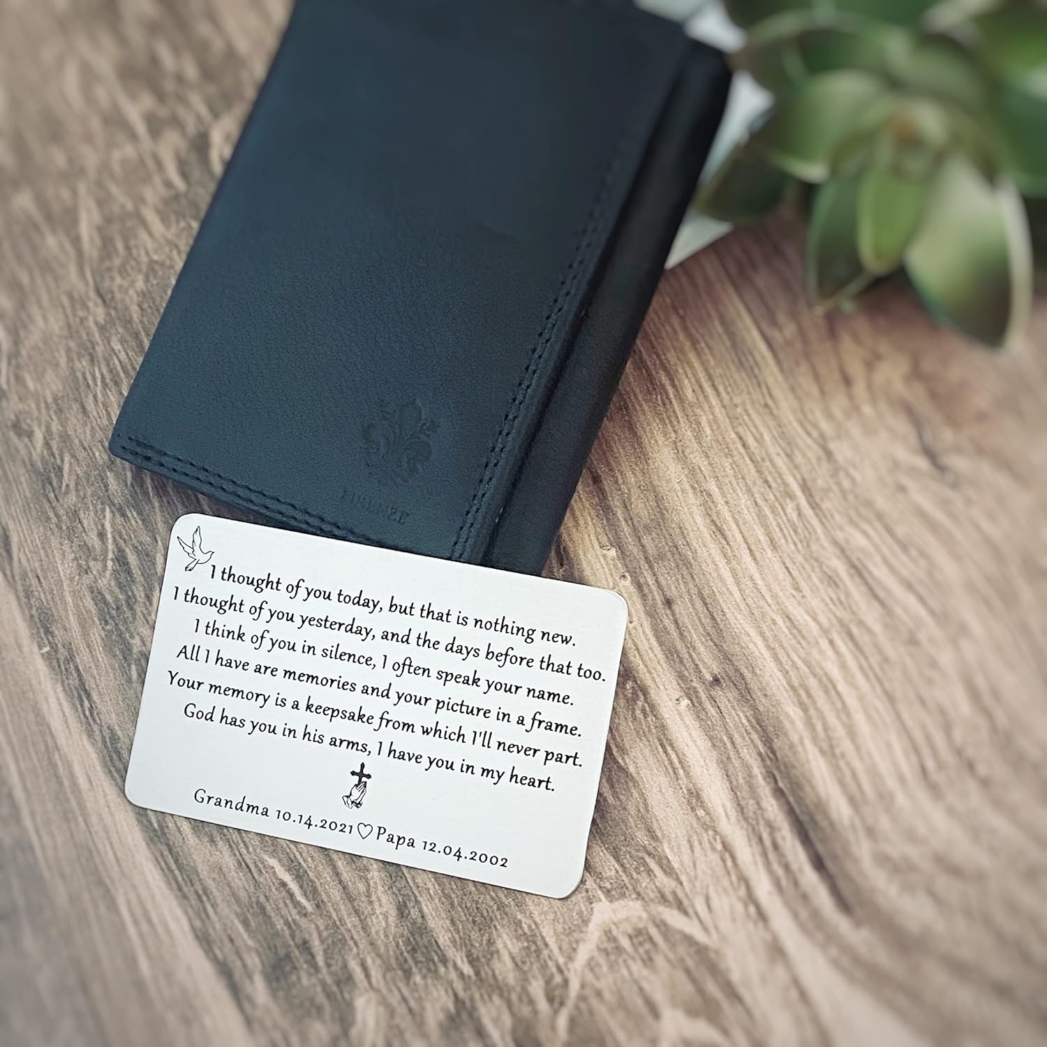 Personalized Silver Engraved Memorial Wallet Card "I thought of you today, but that is nothing new"