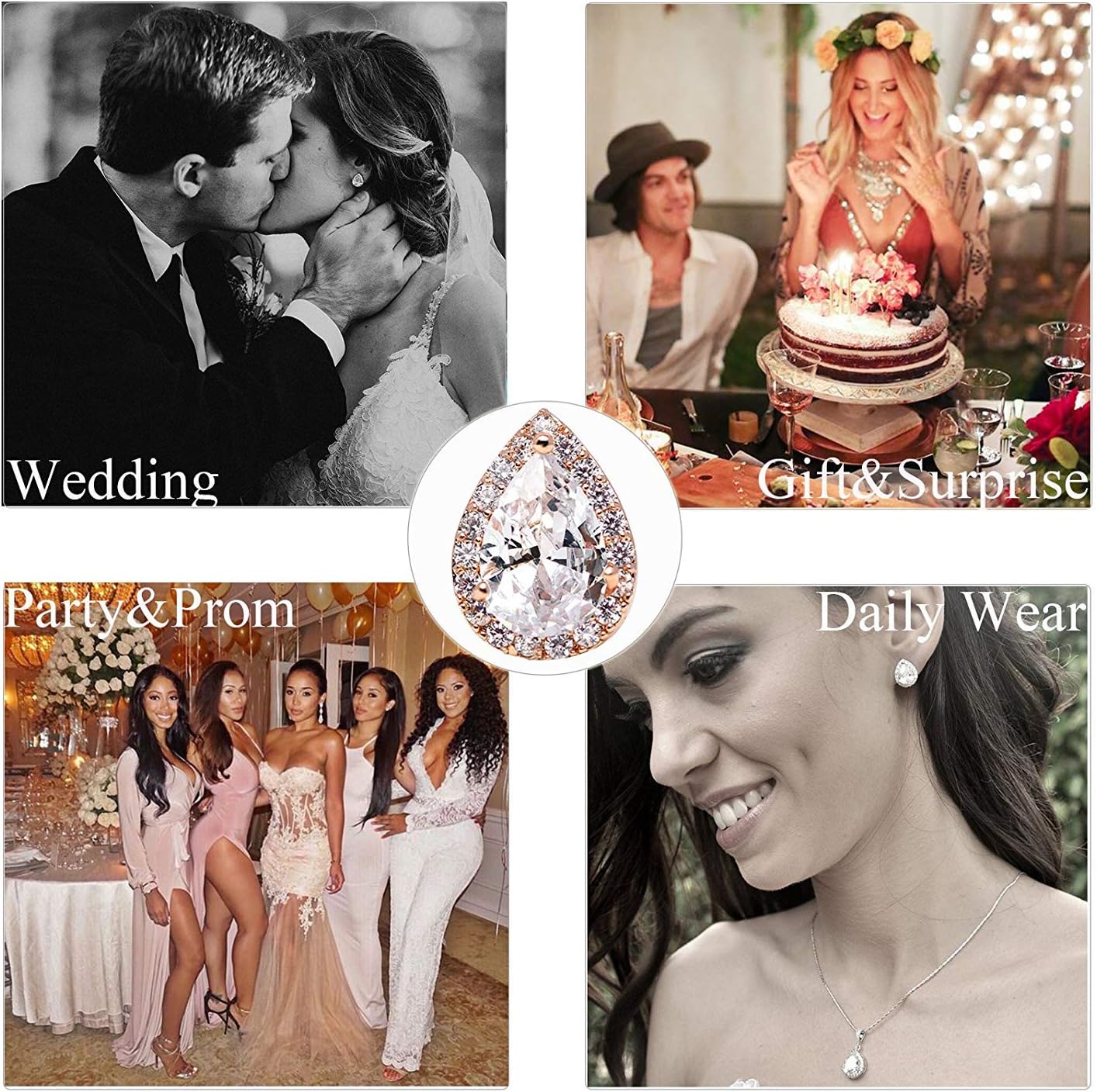 SWEETV Teardrop Bridal Earrings for Wedding, Prom - Elegant Cubic Zirconia Stud Earrings for women, brides, bridesmaids - Image 4