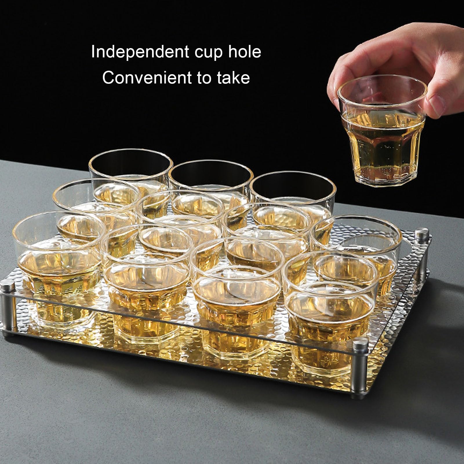Bandeja de Soporte de Vidrio de Acero Inoxidable de 6 Orificios, Bandeja Duradera para Servir Tazas para Bar, Cocina, Fiesta y Club (Plata 2x3=6 Agujeros (Apertura de 3,8 cm/1,5)