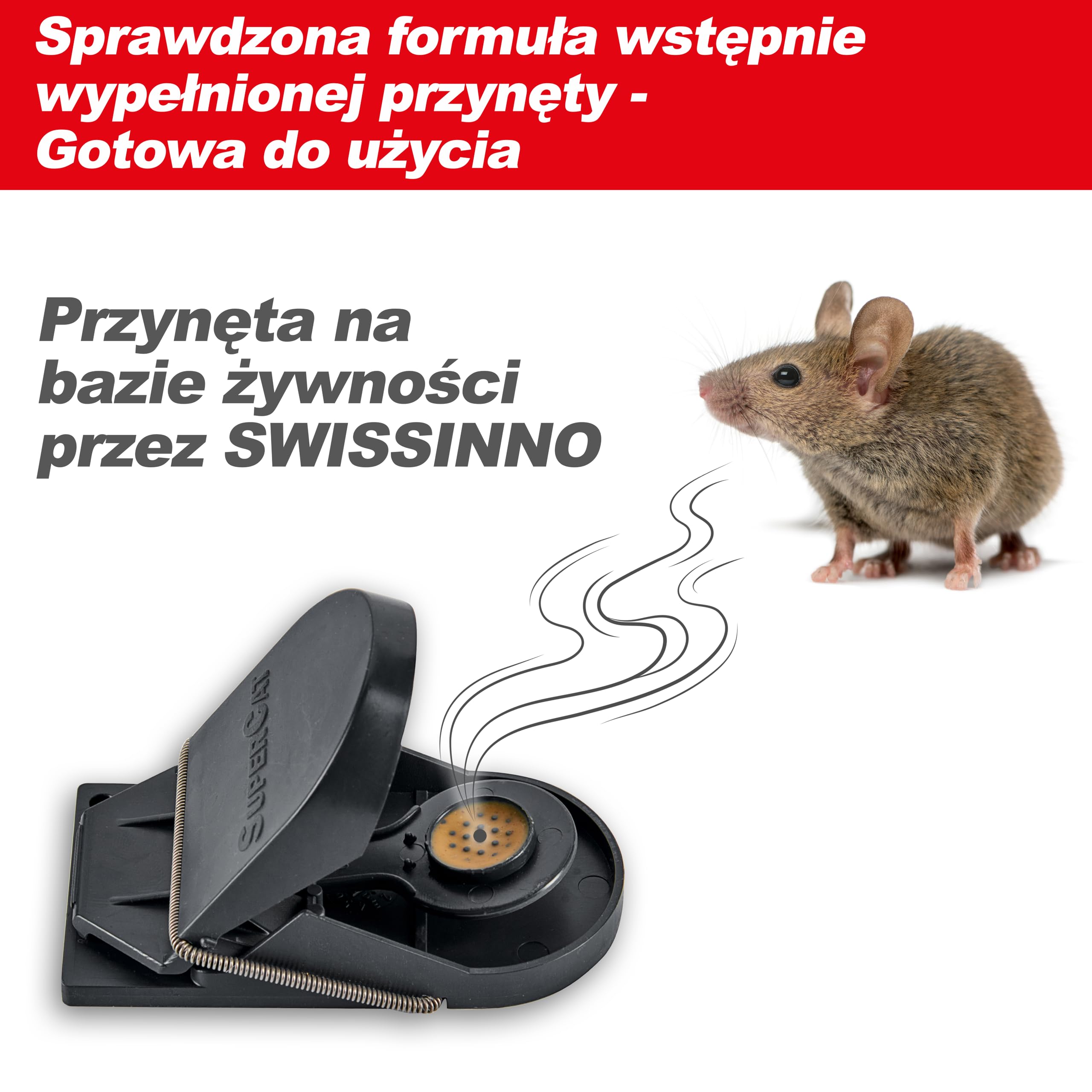 SWISSINNO Pułapka na Myszy SuperCat - Wielokrotnego użytku z przynętą z masłem orzechowym - Łapie i zabija natychmiast - Wewnątrz i na zewnątrz - 2 Pułapki