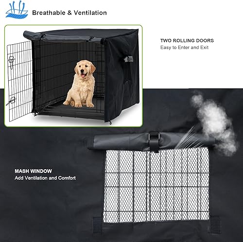 Miniatura 3 de Funda impermeable para jaula de perro de 42 pulgadas, para protección en exteriores e interiores, duradera, resistente al viento, ajuste universal