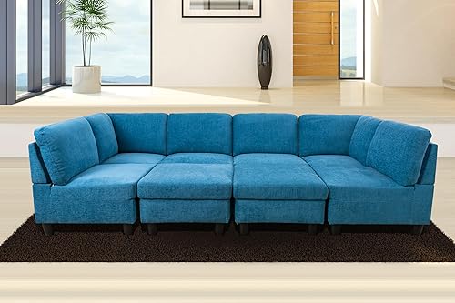 Miniatura 3 de Beverly Fine Furniture Amoni - Sofá modular en forma de U de 8 piezas, color azul