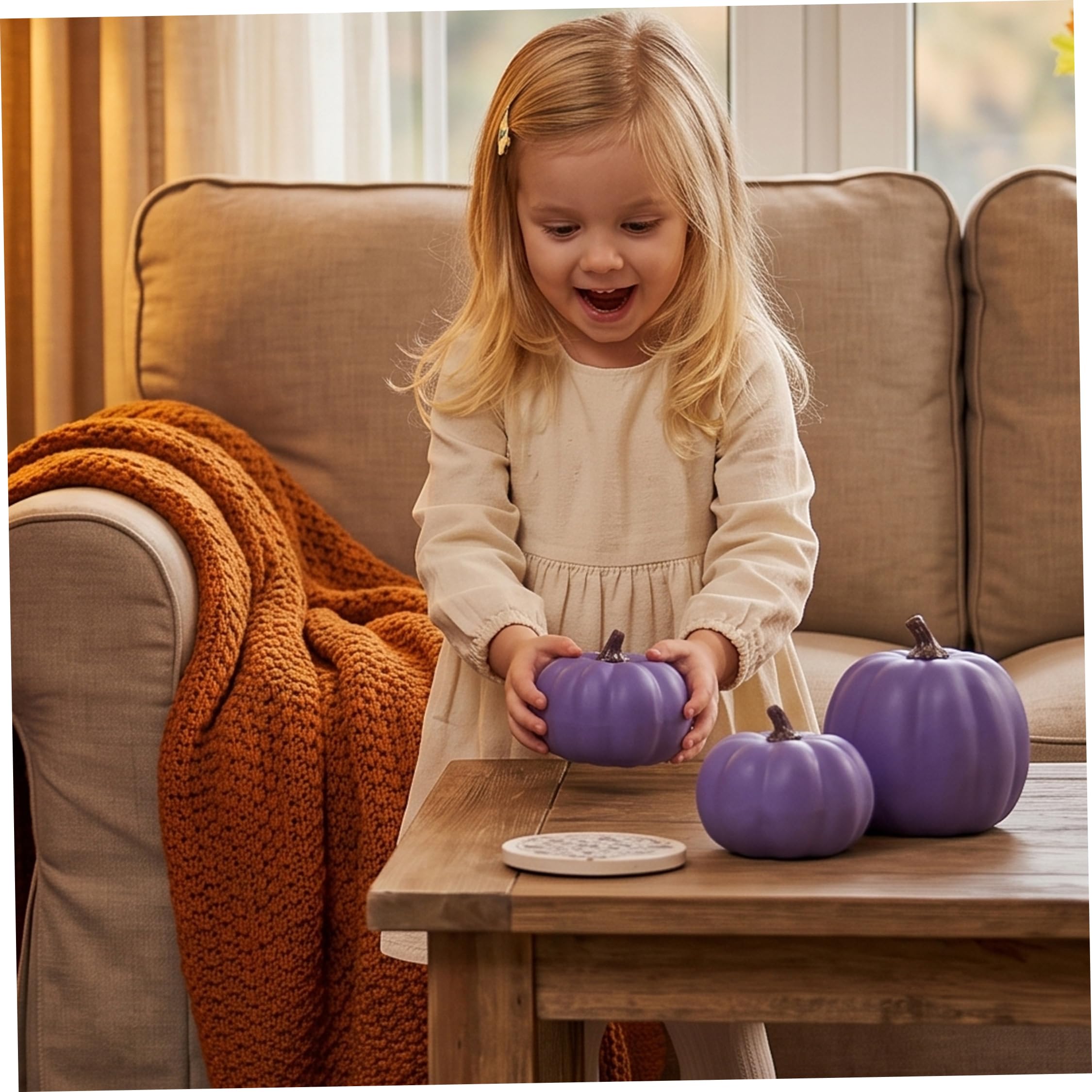 Calabazas Artificiales: 7 tamaños Variados Decoración de Calabazas de Halloween Púrpura