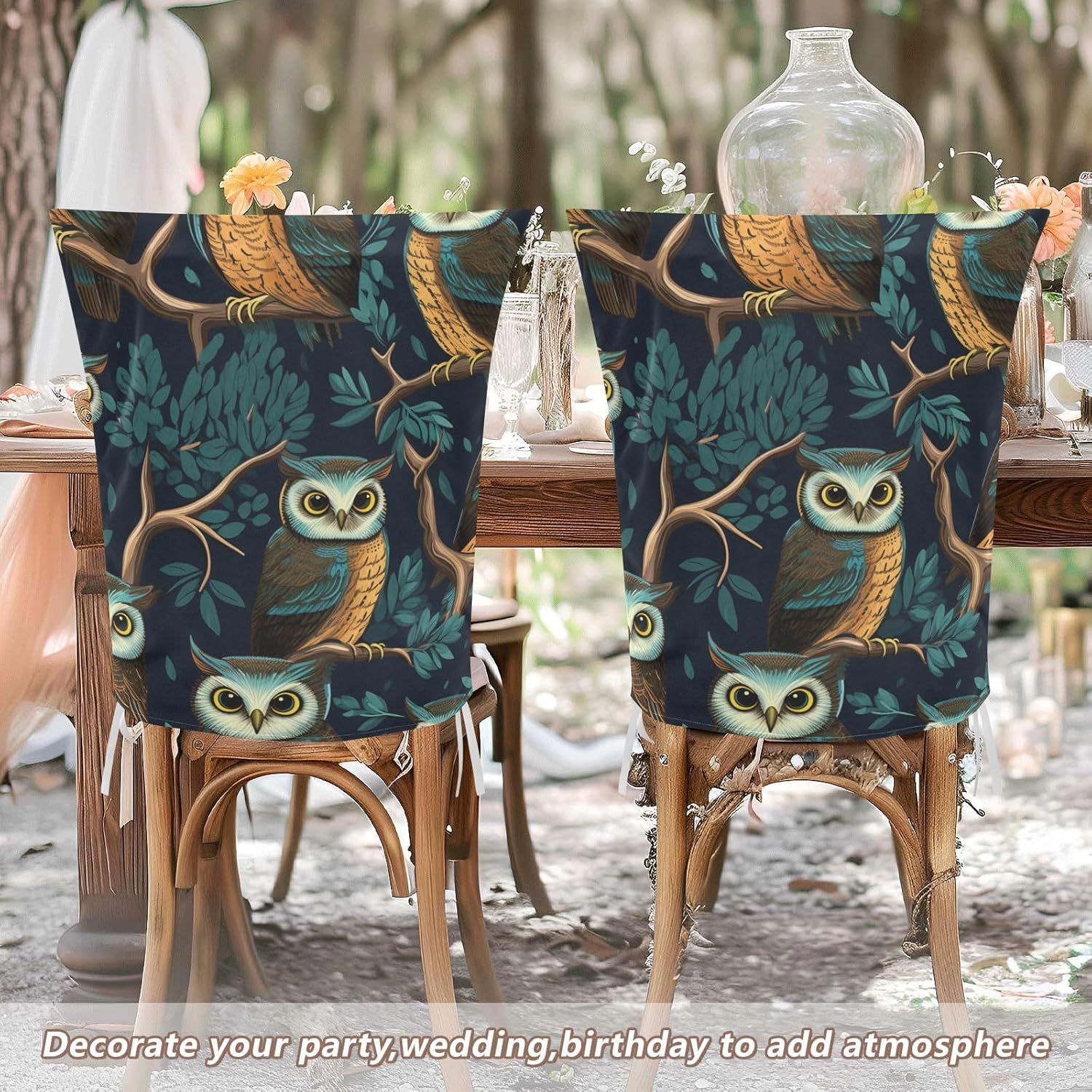 ALAZA Vintage Owl Branches Chair Back Cover Set of 6, Washable Reusable Removable Chair Slipcovers Decorative Chair Cover for Home Kitchen Wedding Party