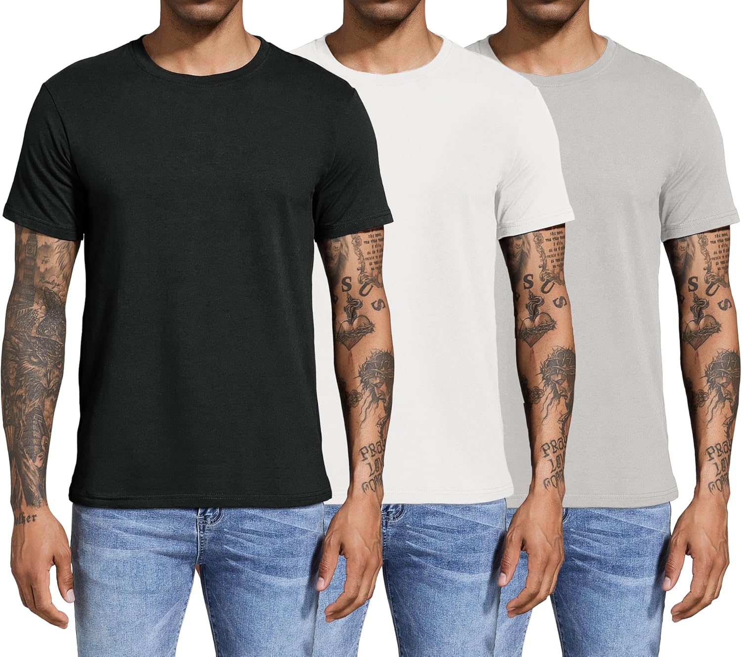 Boyzn 1/3 Pack Men's Long Sleeve T Shirts, Long Sleeve Cotton T Shirts for Men, Casual Crewneck Basic Tee Undershirts for Men