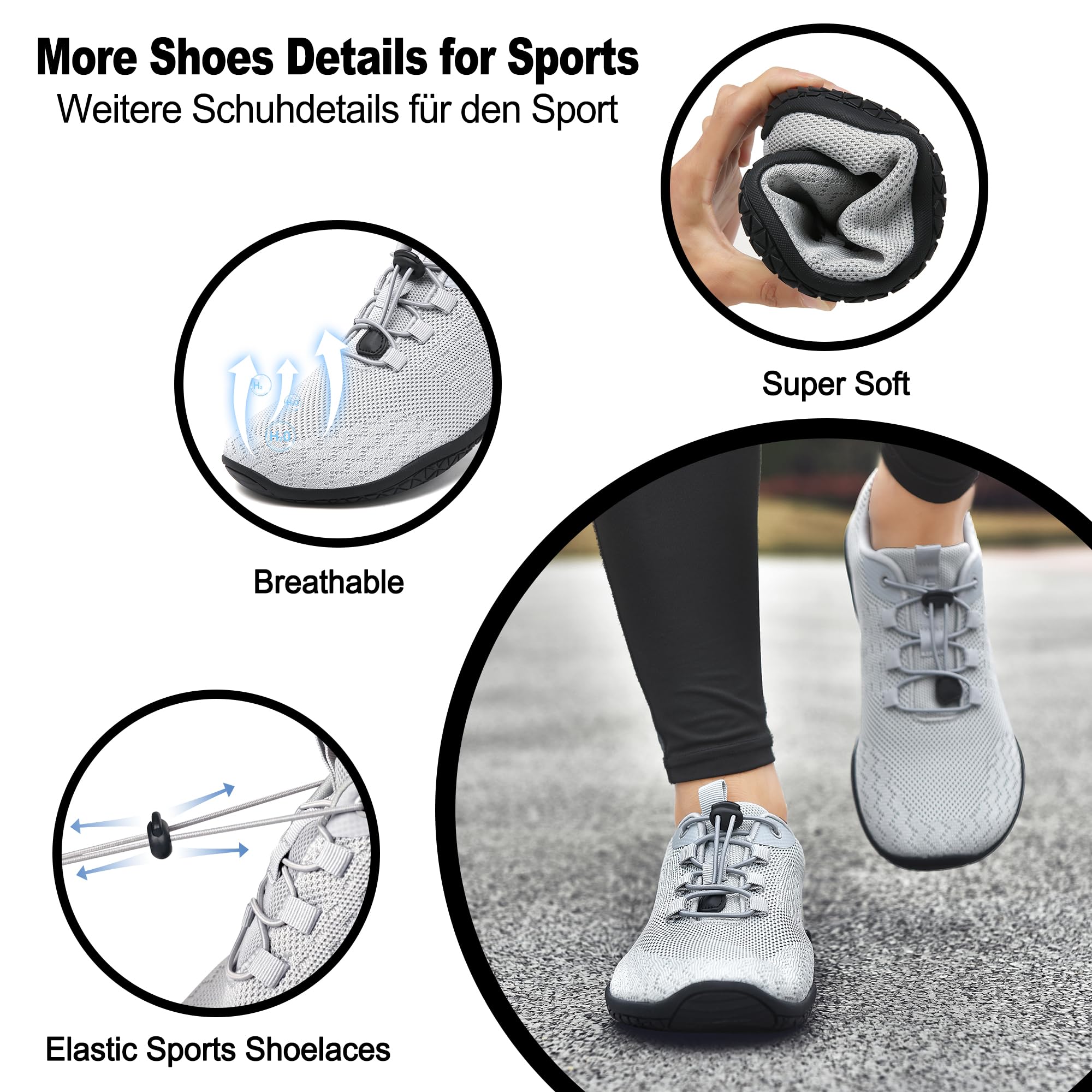 Geweo Scarpe Barefoot Minimaliste Donna Uomo Comode Scarpe Sneakers con Punta Larga Scarpe Trail Running Leggero Scarpe Palestra Camminare con Suola Zero Drop Barefoot Shoes Unisex 37-47EU