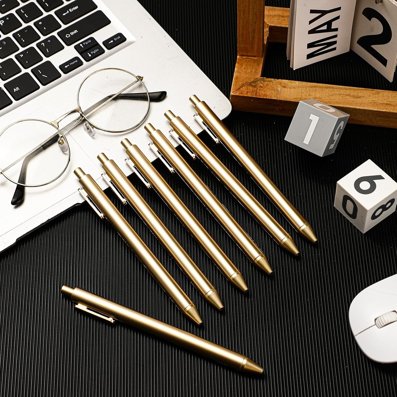 30 Pcs Gold Slim Ballpoint Pens Bulk Golden Retractable Black Ink Medium Point (0.5mm) Plastic Writing Ballpoint Pen for Wedding Bridal Shower Party Favors Guest Office (Classic Style) - Image 5