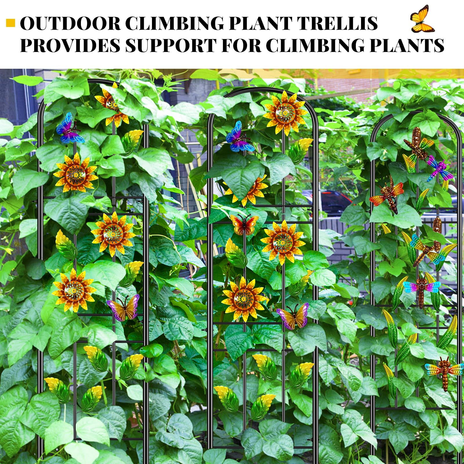 Lot de 2 treillis de jardin en métal autoportants à planter - Décoration de jardin - Treillis de jardin - Tuteur pour roses, fleurs et plantes grimpantes - 151,5 x 28 cm (tournesols)