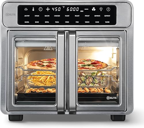 Kitchen Elite Horno freidora de aire de puerta francesa de 26 cuartos de galón Cocina de convección de encimera de tamaño familiar con pantalla