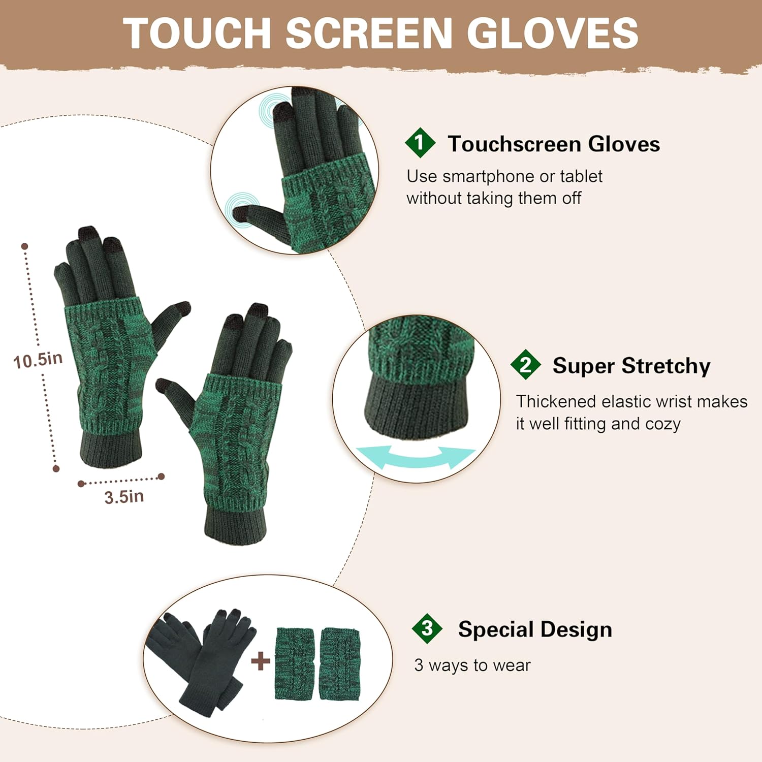 Winter Scarf Gloves and Hat Set for Women, Beanie Hat Long Scarf Touchscreen Gloves, Warm 3 in 1 Set for Womens Girls