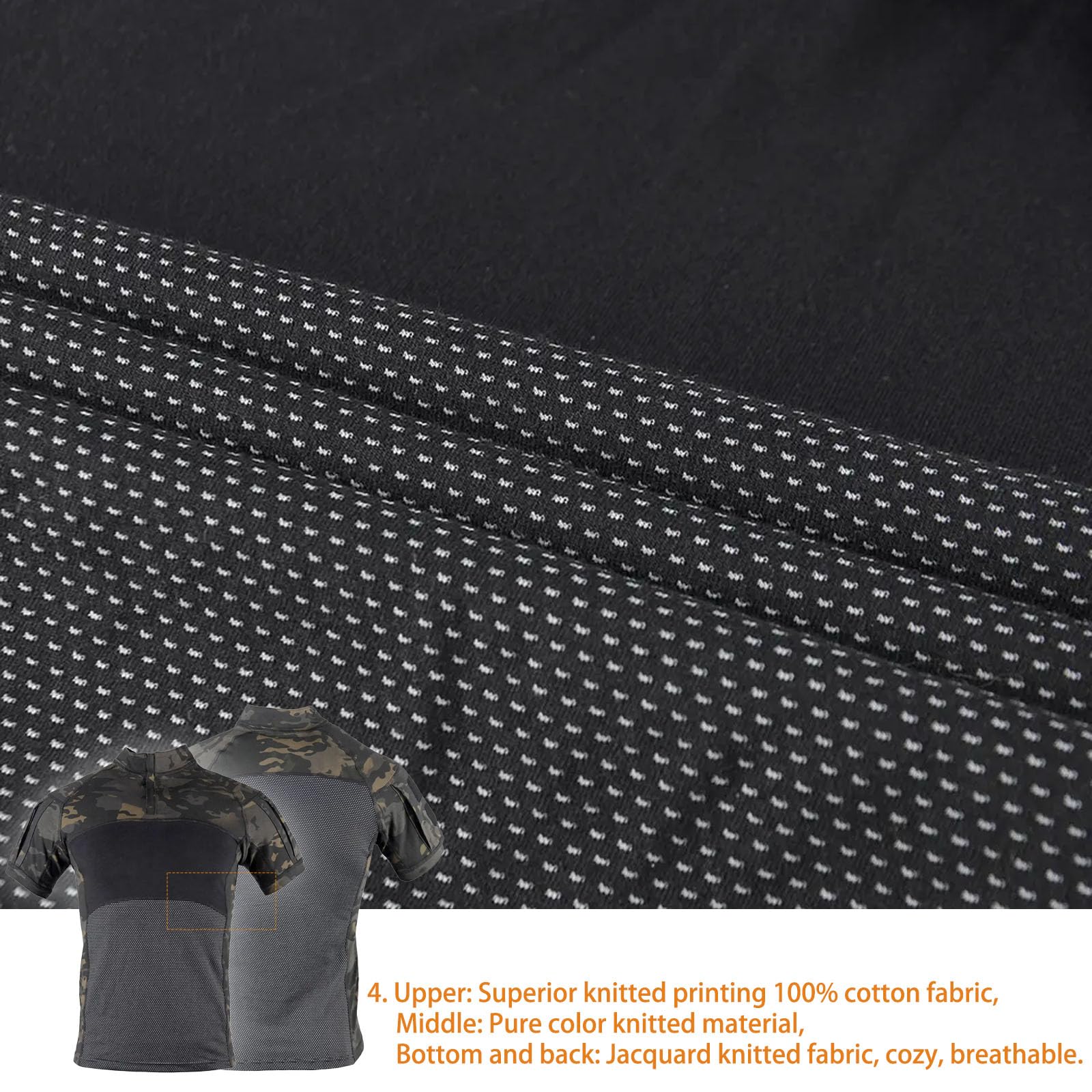 Uomo Camicia Tattica Militare Manica Corta, Slim Fit Mimetica Combat Resistente all'Usura Shirt con 1/4 Cerniera Airsoft Caccia