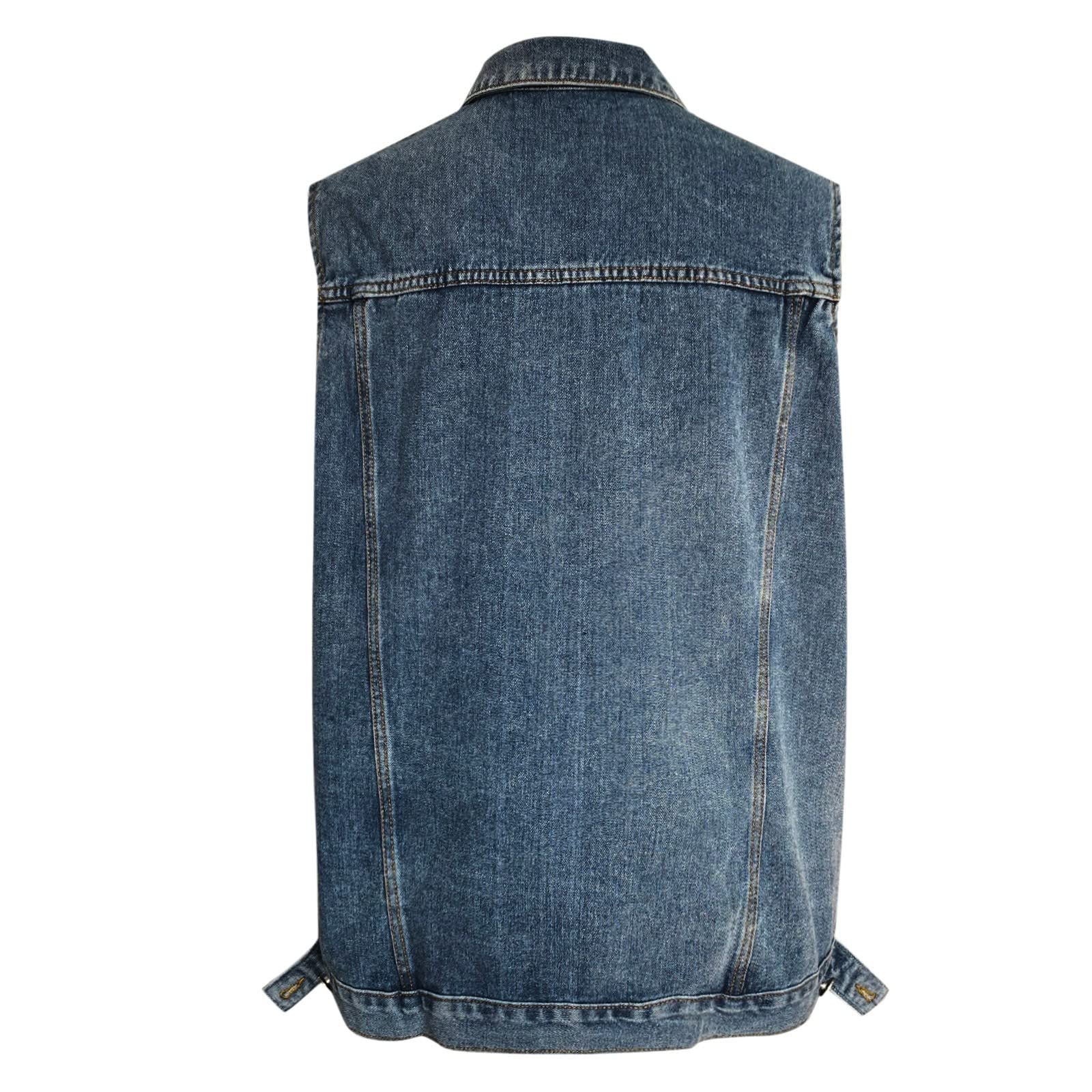 Gilet in jeans da donna, senza maniche, con collo a risvolto, con tasche, in denim, con bottoni, giubbotto da motociclista, per la primavera, il tempo libero, da cowboy