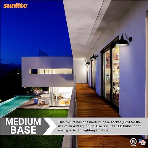 Miniatura 7 de Sunlite 46067-SU - Lámpara rústica de estilo granero con cuello de cisne, montaje en pared, enchufe de base media (E26), requiere bombilla estándar